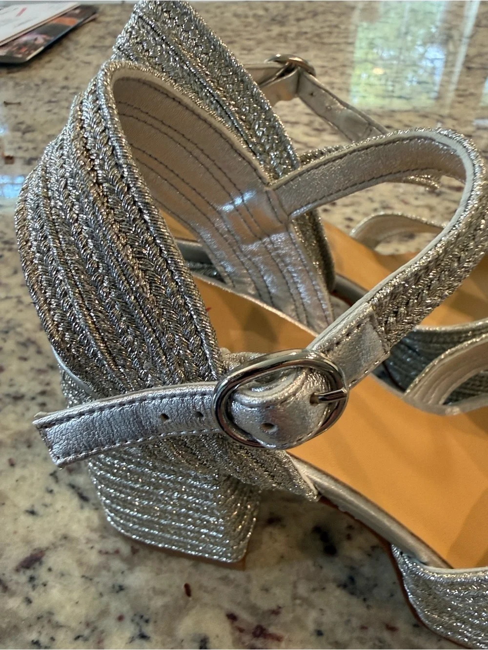 Castañer Valle Metallic Braided Platform Sandals Silver Block Heel NWT sz 8